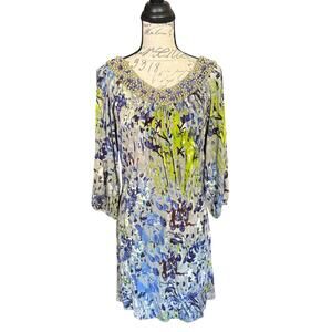 BCBG Maxazaria Vintage Y2K Pearl Gemstone Multicolor Tunic Dress Large